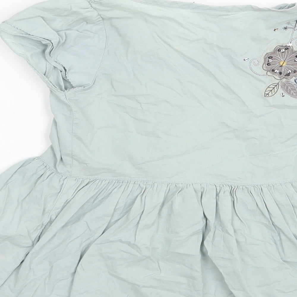 NEXT Girls Green  Cotton Pullover Blouse Size 4 Years V-Neck Button