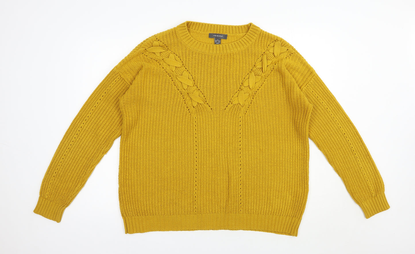 Primark Womens Yellow Crew Neck  Acrylic Pullover Jumper Size 10