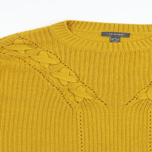 Primark Womens Yellow Crew Neck  Acrylic Pullover Jumper Size 10