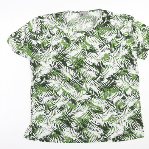 First Avenue Womens Green Floral Polyester Basic T-Shirt Size XL Crew Neck