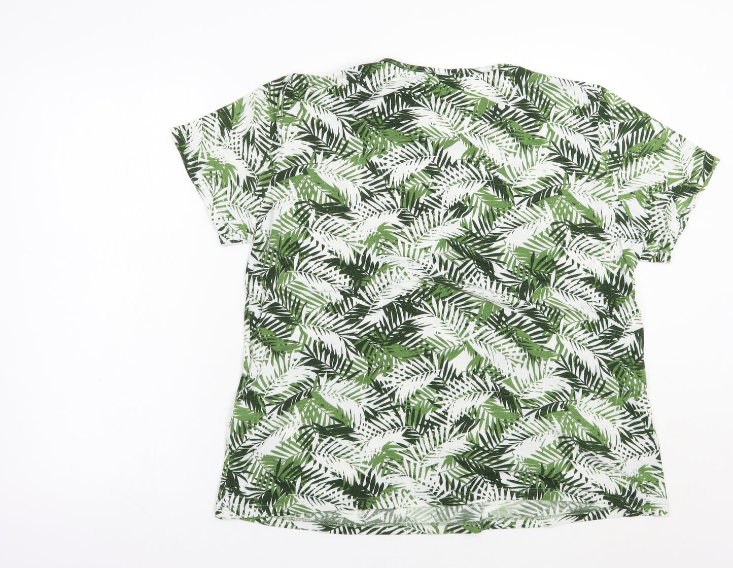 First Avenue Womens Green Floral Polyester Basic T-Shirt Size XL Crew Neck