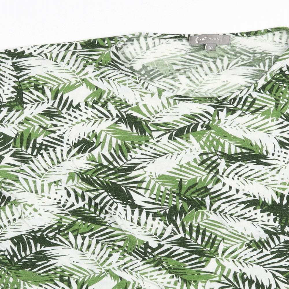 First Avenue Womens Green Floral Polyester Basic T-Shirt Size XL Crew Neck