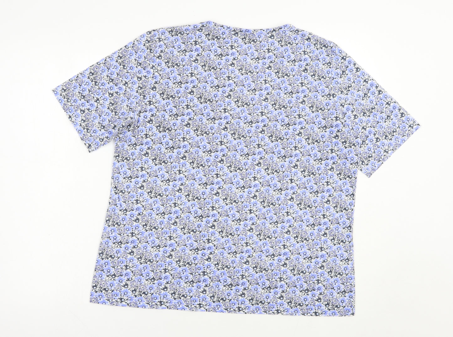 Damart Womens Blue Floral Cotton Basic T-Shirt Size 18 Crew Neck