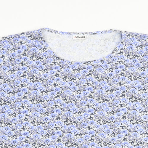 Damart Womens Blue Floral Cotton Basic T-Shirt Size 18 Crew Neck