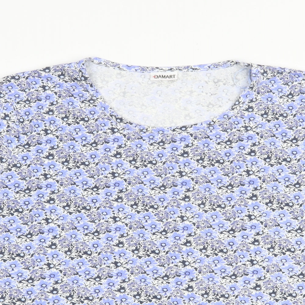 Damart Womens Blue Floral Cotton Basic T-Shirt Size 18 Crew Neck