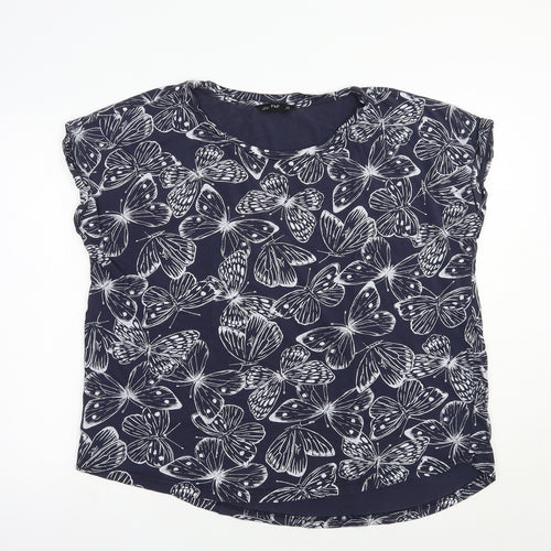 F&F Womens Blue Geometric Cotton Basic T-Shirt Size 20 Boat Neck - Butterfly Print