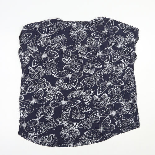 F&F Womens Blue Geometric Cotton Basic T-Shirt Size 20 Boat Neck - Butterfly Print