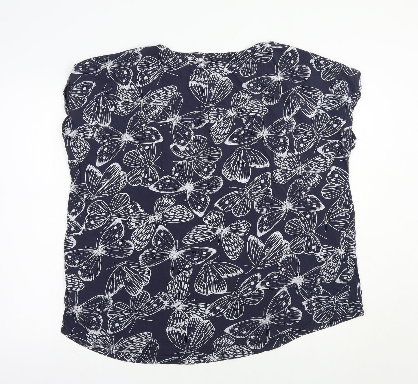 F&F Womens Blue Geometric Cotton Basic T-Shirt Size 20 Boat Neck - Butterfly Print