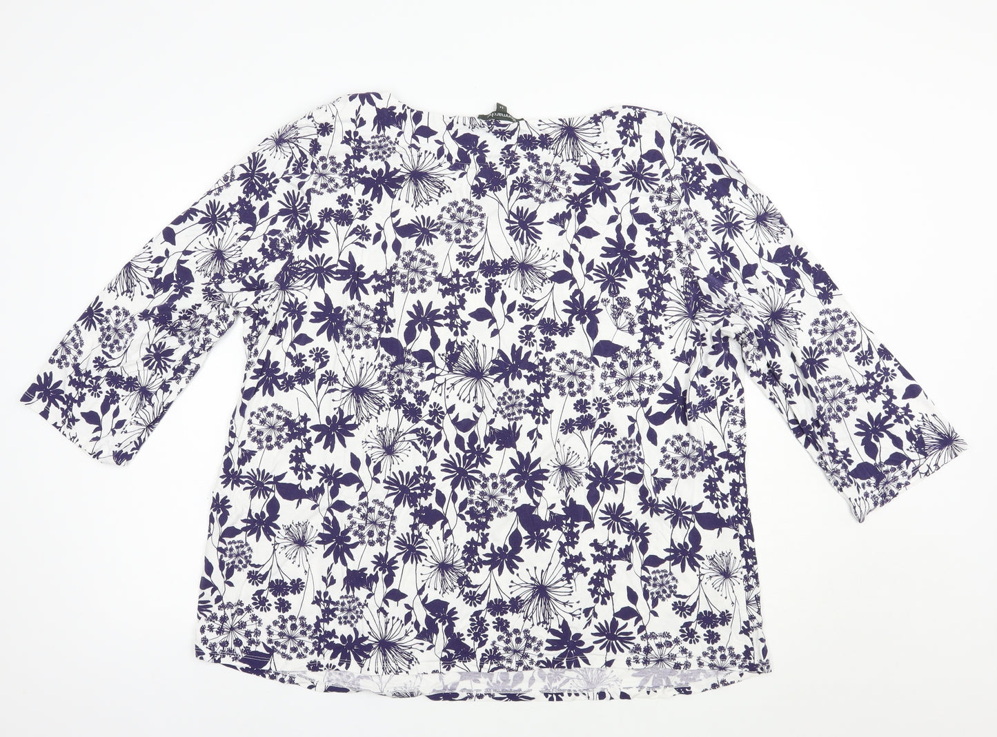 Bonmarché Womens White Floral Viscose Basic Blouse Size 24 Boat Neck