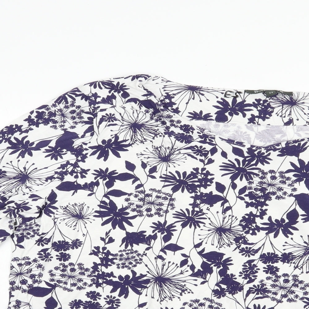 Bonmarché Womens White Floral Viscose Basic Blouse Size 24 Boat Neck