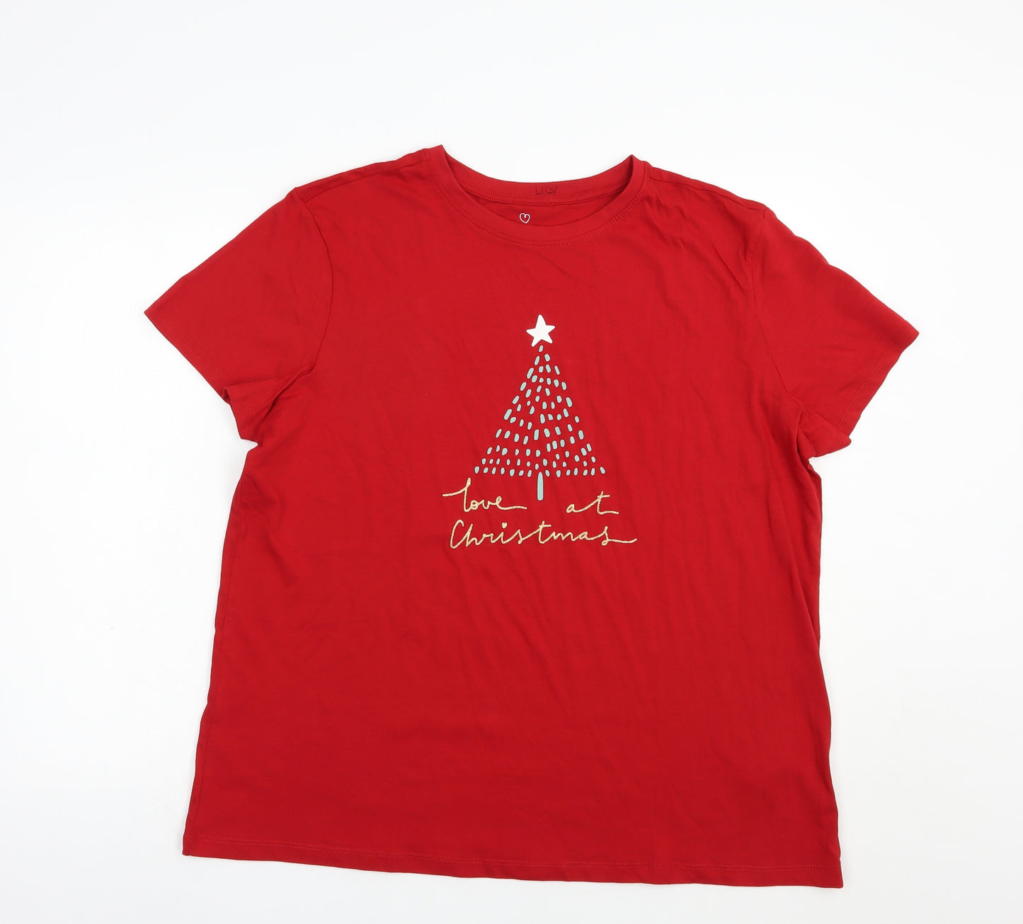 Primark Womens Red  Cotton Basic T-Shirt Size 18 Crew Neck - Christmas Top