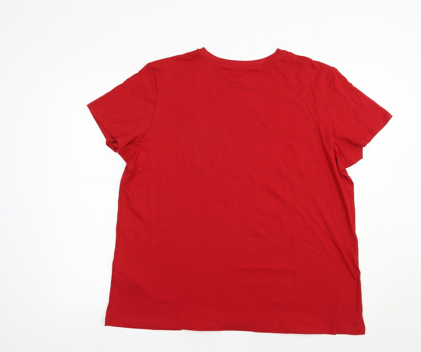 Primark Womens Red  Cotton Basic T-Shirt Size 18 Crew Neck - Christmas Top