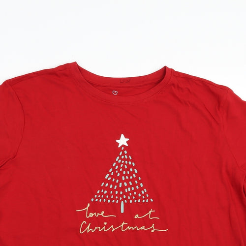 Primark Womens Red  Cotton Basic T-Shirt Size 18 Crew Neck - Christmas Top