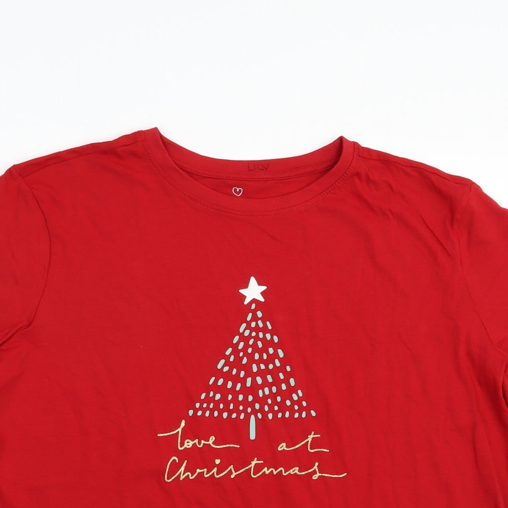 Primark Womens Red  Cotton Basic T-Shirt Size 18 Crew Neck - Christmas Top