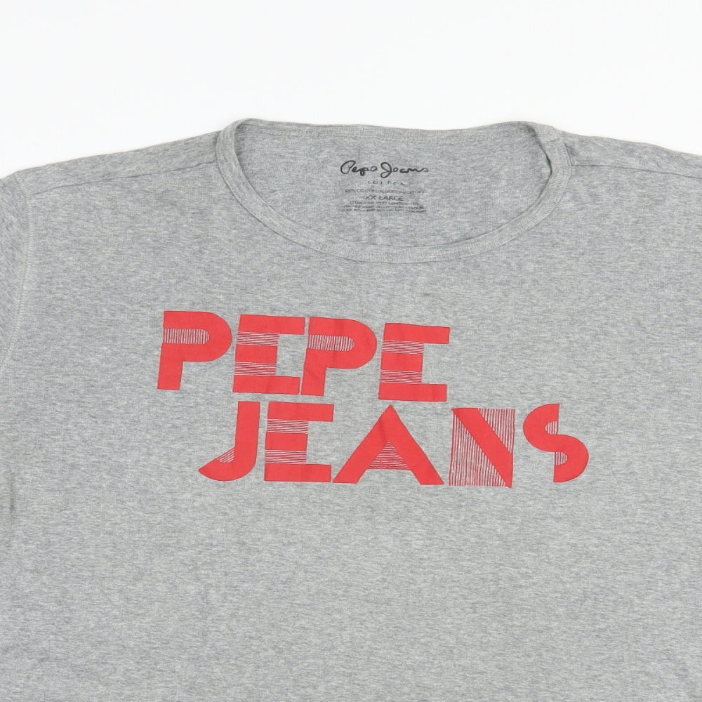 Pepe Jeans Womens Grey  Cotton Basic T-Shirt Size XL Crew Neck