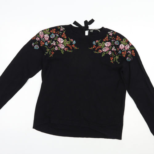 Oasis Womens Black Crew Neck  Cotton Pullover Jumper Size L
