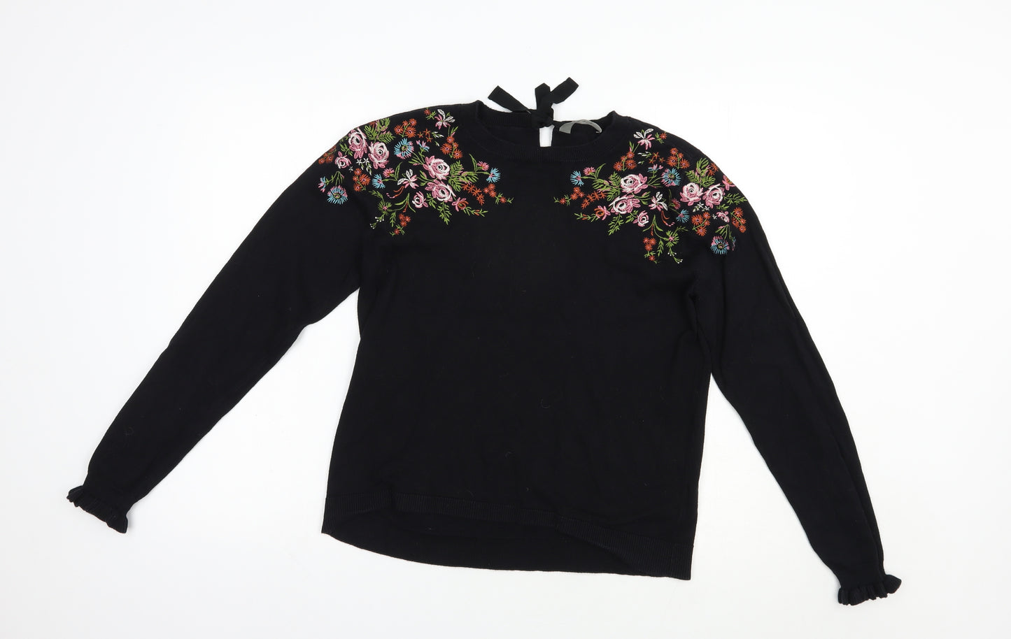 Oasis Womens Black Crew Neck  Cotton Pullover Jumper Size L
