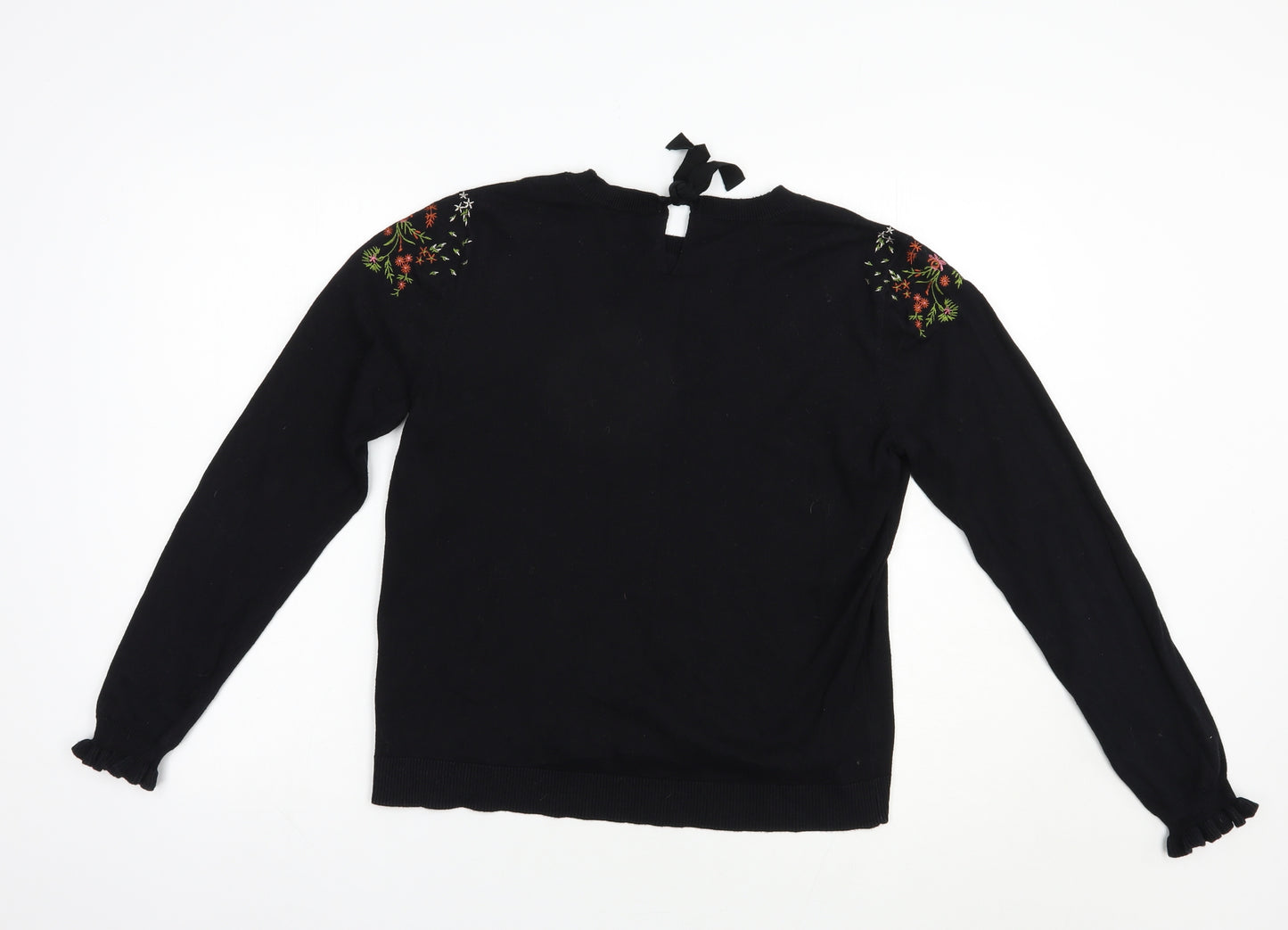 Oasis Womens Black Crew Neck  Cotton Pullover Jumper Size L