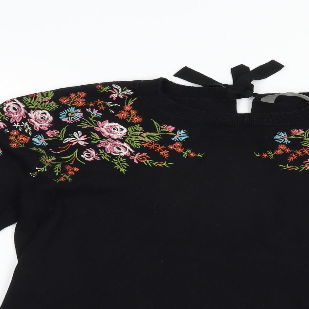 Oasis Womens Black Crew Neck  Cotton Pullover Jumper Size L