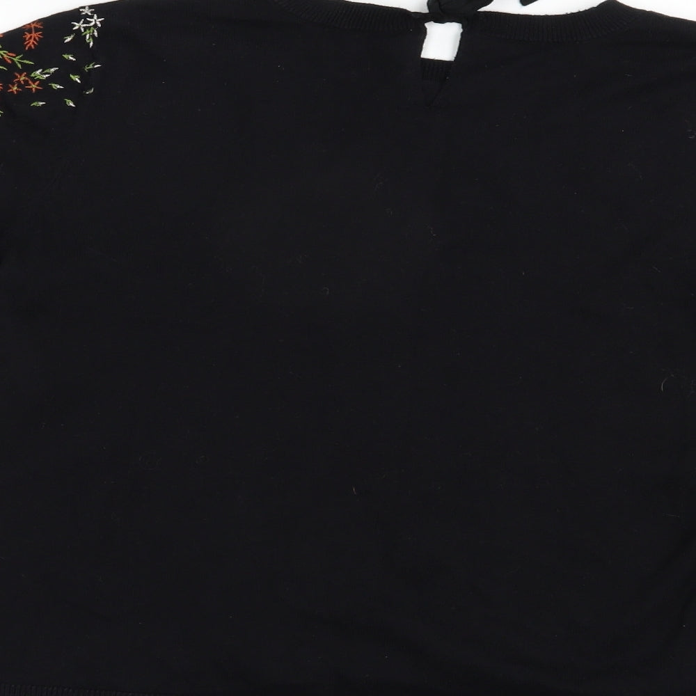 Oasis Womens Black Crew Neck  Cotton Pullover Jumper Size L