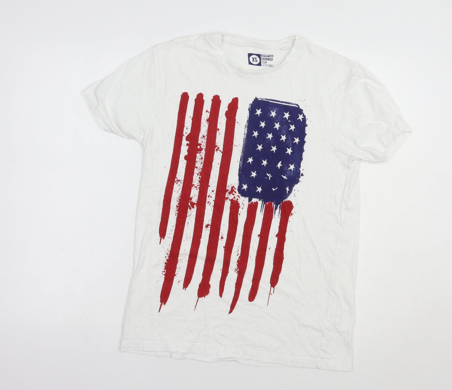Cedarwood State Mens White  Cotton  T-Shirt Size XS Crew Neck  - Flag