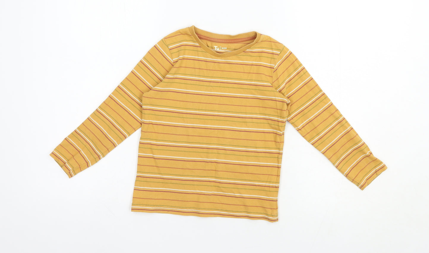 TU Boys Yellow Striped Cotton Pullover T-Shirt Size 4-5 Years Crew Neck Pullover