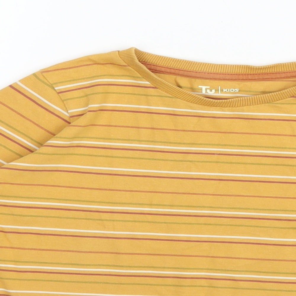 TU Boys Yellow Striped Cotton Pullover T-Shirt Size 4-5 Years Crew Neck Pullover