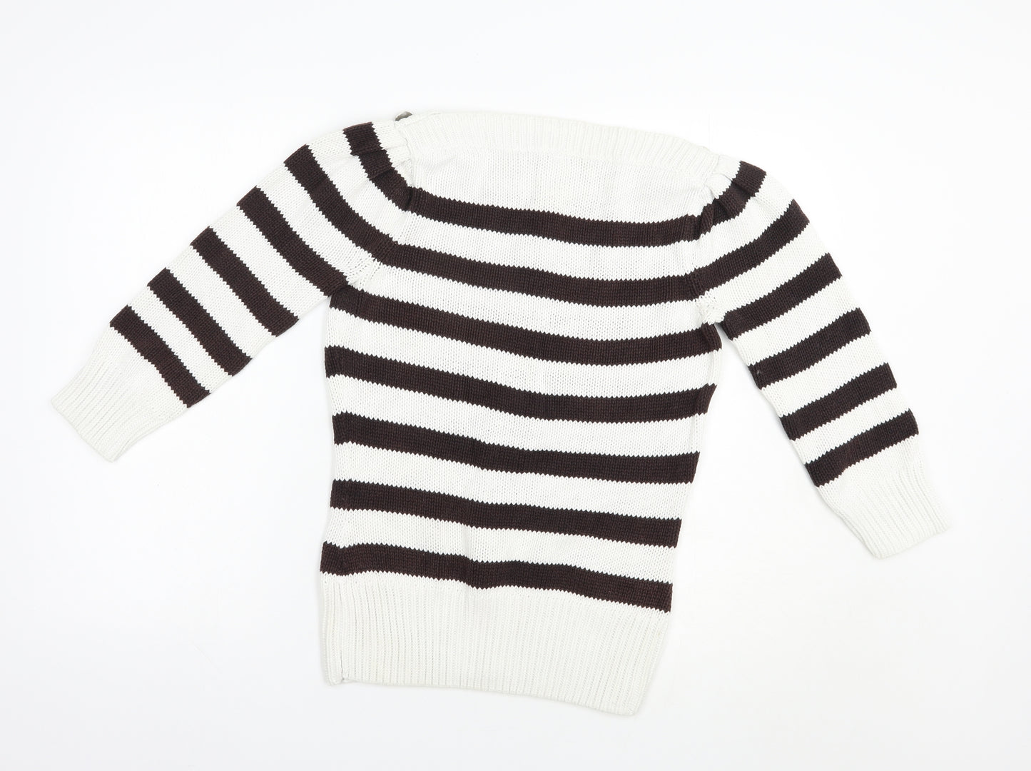 NEXT Womens White Boat Neck Striped Cotton Pullover Jumper Size 8