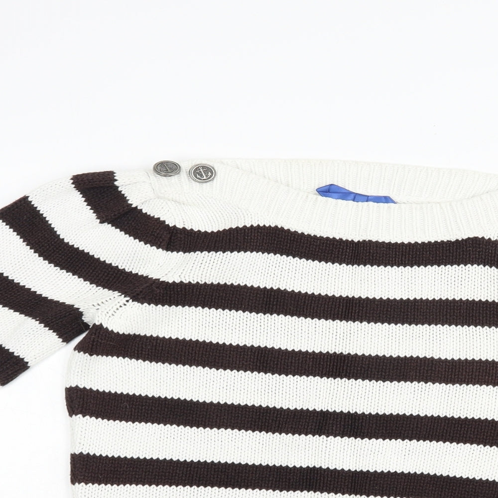 NEXT Womens White Boat Neck Striped Cotton Pullover Jumper Size 8