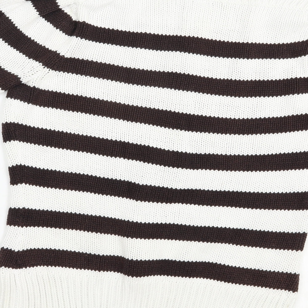 NEXT Womens White Boat Neck Striped Cotton Pullover Jumper Size 8