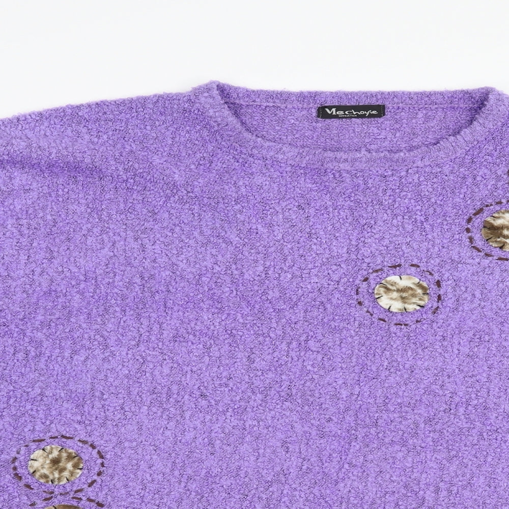 Mechoyie Womens Purple Crew Neck  Acrylic Pullover Jumper Size L