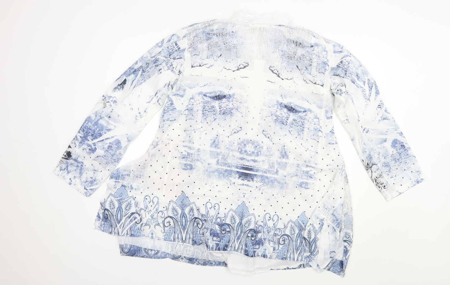 Nina Murati Womens White Floral Polyester Tunic Blouse Size M Collared