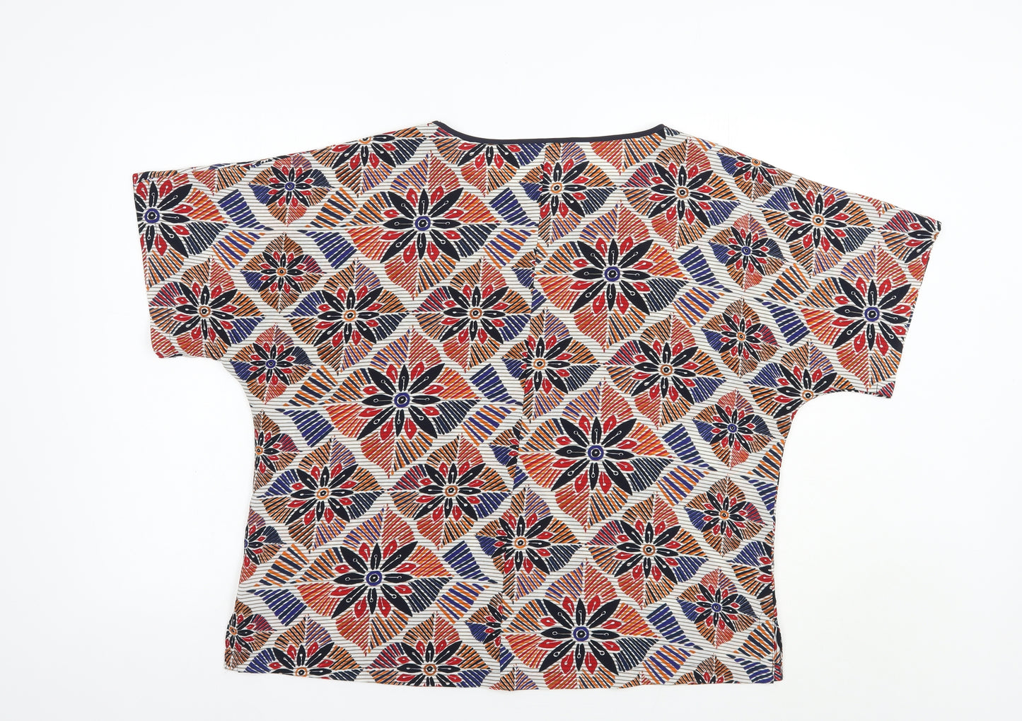 Preworn Womens Multicoloured Floral Polyester Basic Blouse Size L Boat Neck