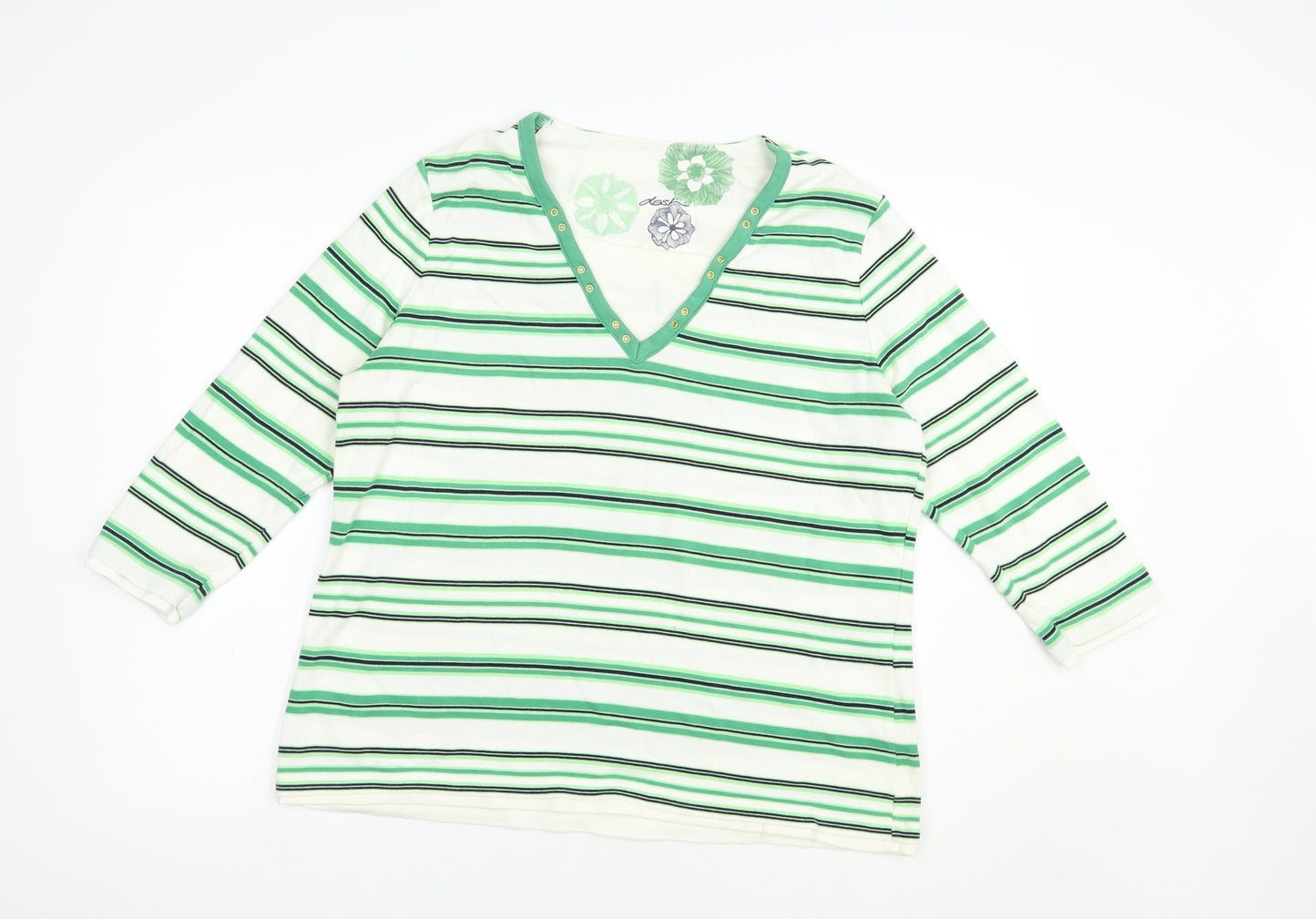 DASH Womens White Striped Cotton Basic T-Shirt Size 20 V-Neck
