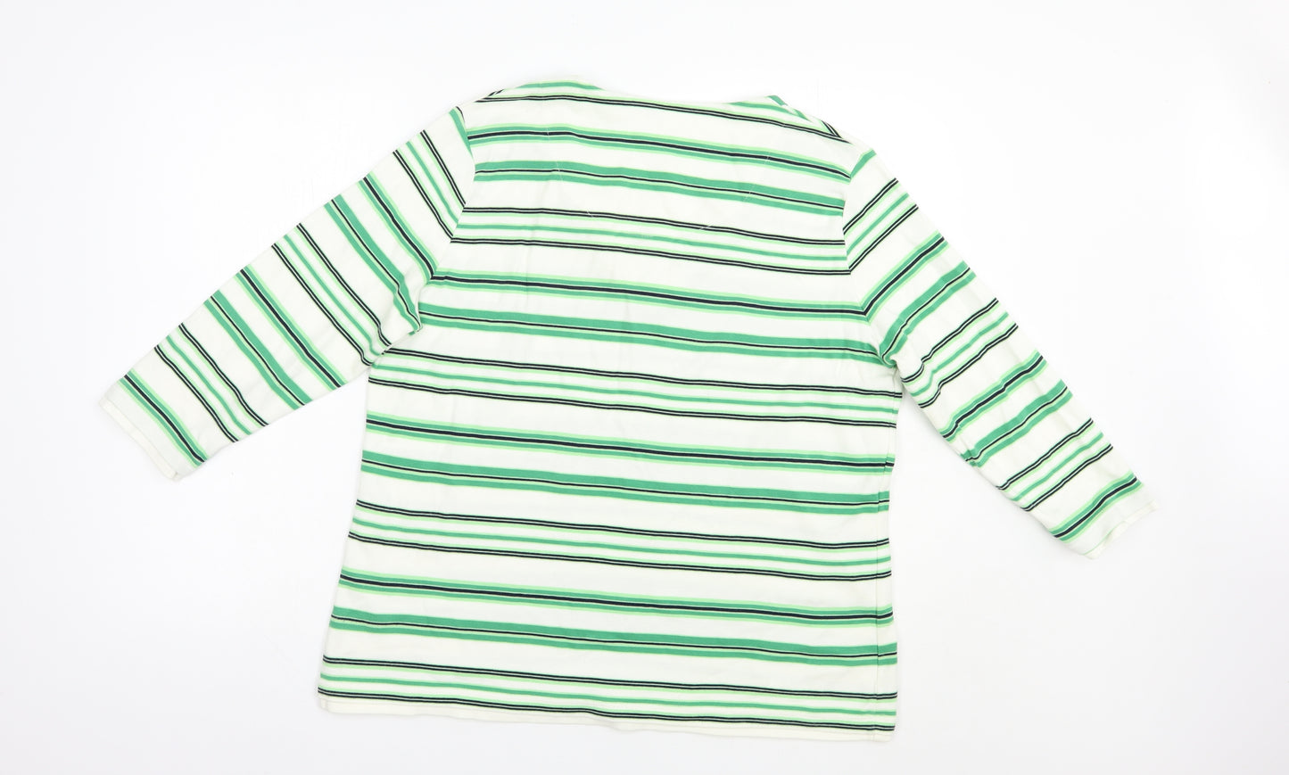 DASH Womens White Striped Cotton Basic T-Shirt Size 20 V-Neck