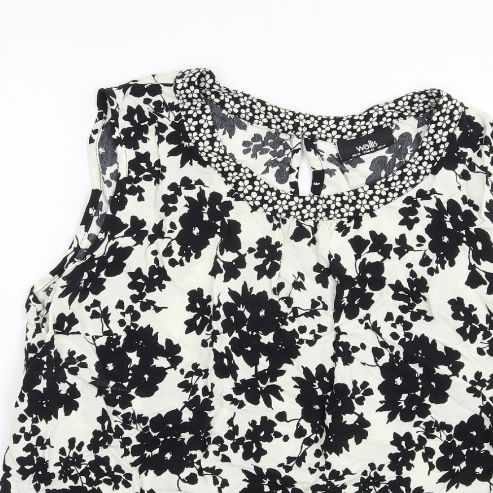 Wallis Womens White Floral Viscose Basic Blouse Size 18 Boat Neck