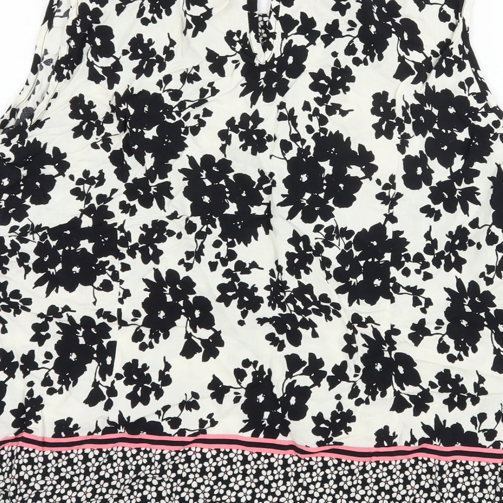 Wallis Womens White Floral Viscose Basic Blouse Size 18 Boat Neck