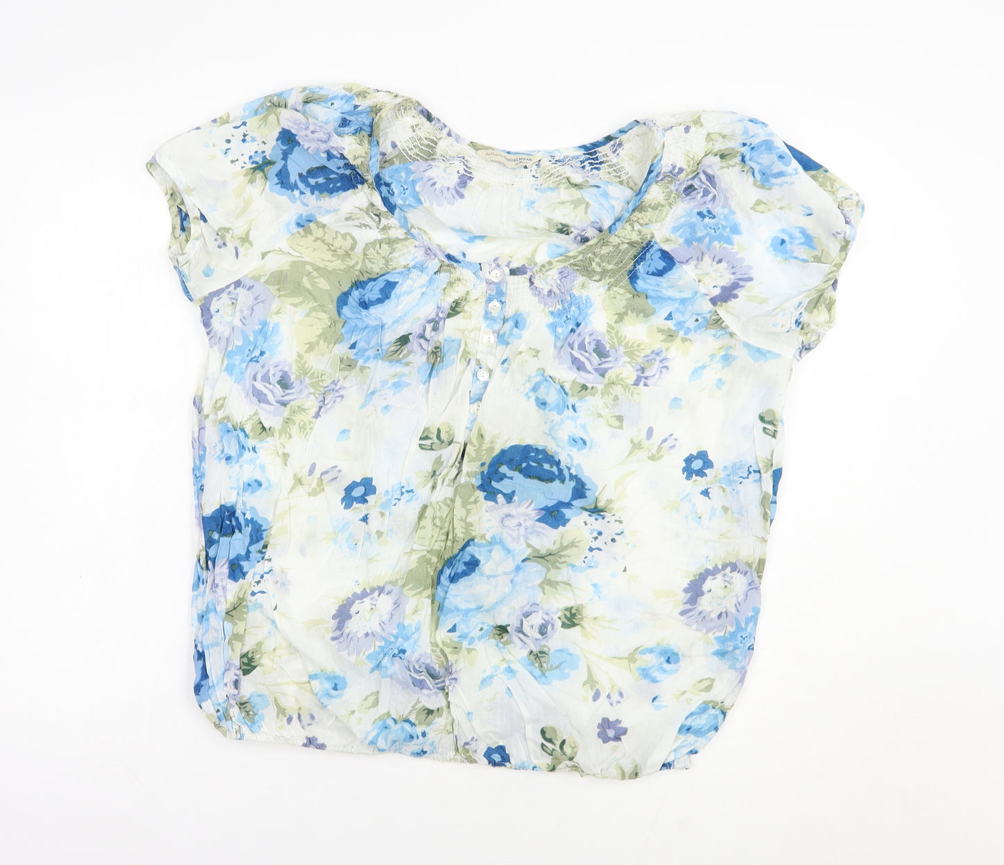 BHS Womens White Floral Cotton Basic Blouse Size 18 Boat Neck