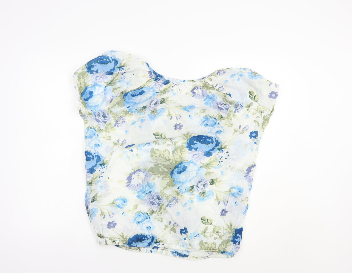 BHS Womens White Floral Cotton Basic Blouse Size 18 Boat Neck