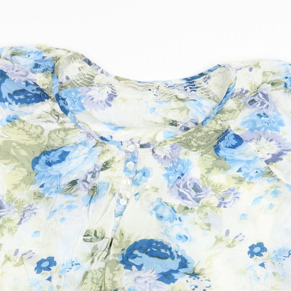 BHS Womens White Floral Cotton Basic Blouse Size 18 Boat Neck