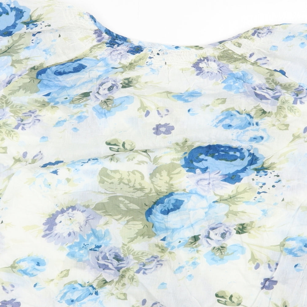 BHS Womens White Floral Cotton Basic Blouse Size 18 Boat Neck