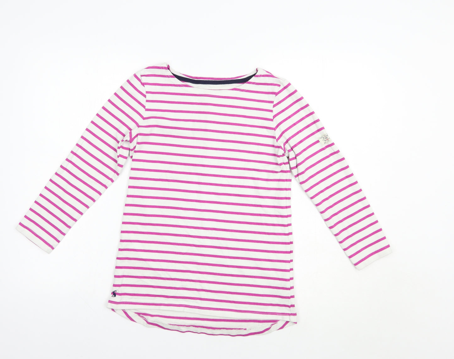 Joules Womens White Striped Cotton Basic T-Shirt Size 6 Boat Neck