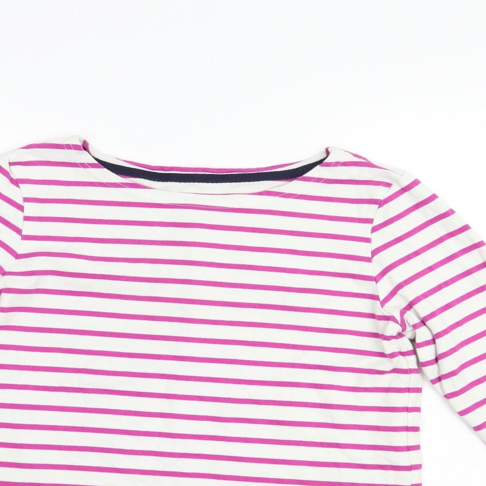 Joules Womens White Striped Cotton Basic T-Shirt Size 6 Boat Neck