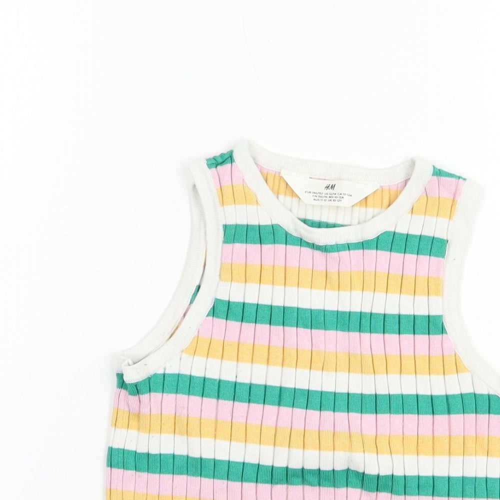 H&M Girls Multicoloured Striped Viscose Pullover Tank Size 10-11 Years Crew Neck Pullover