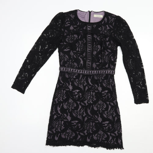 Oasis Womens Black Floral Viscose Pencil Dress  Size 8  Round Neck Zip - Lace Overlay
