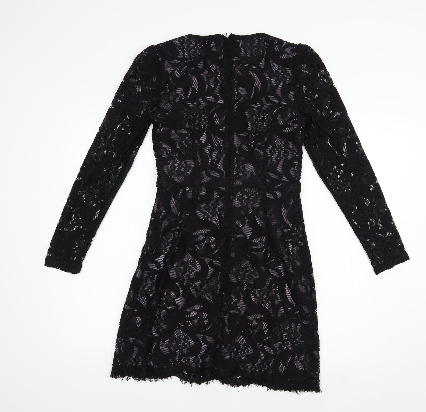 Oasis Womens Black Floral Viscose Pencil Dress  Size 8  Round Neck Zip - Lace Overlay