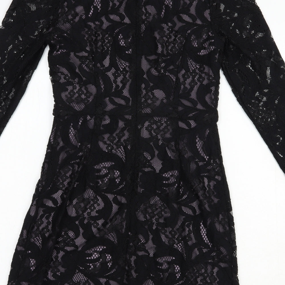 Oasis Womens Black Floral Viscose Pencil Dress  Size 8  Round Neck Zip - Lace Overlay