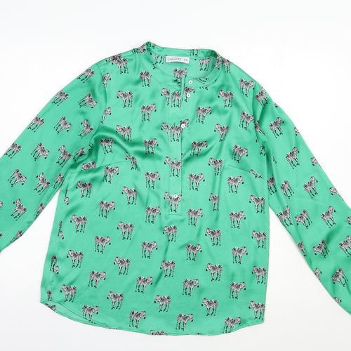 Gallery Womens Green Geometric Polyester Basic Blouse Size 8 V-Neck - Zebra Print