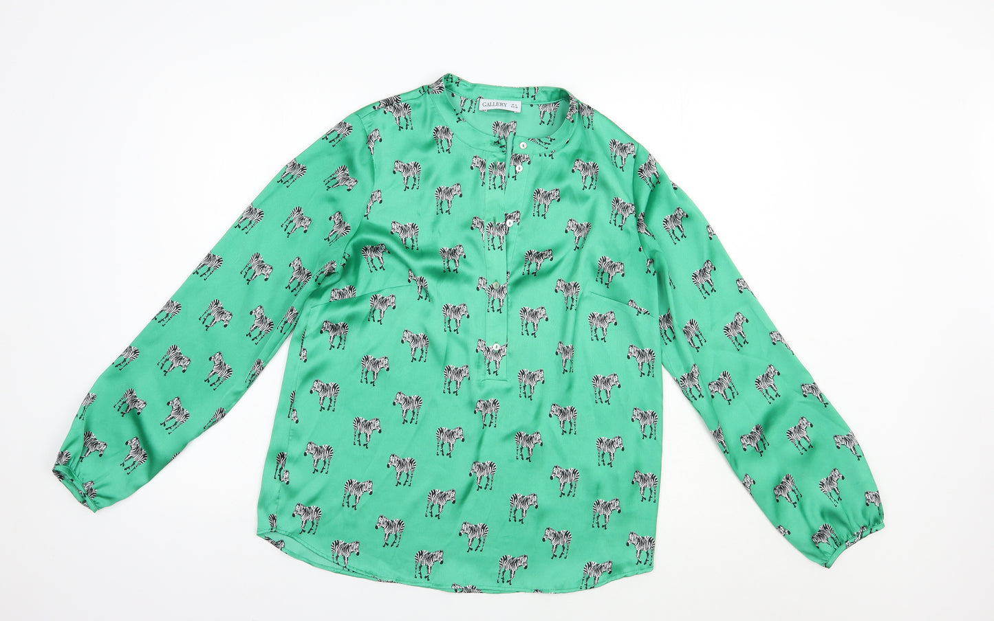 Gallery Womens Green Geometric Polyester Basic Blouse Size 8 V-Neck - Zebra Print