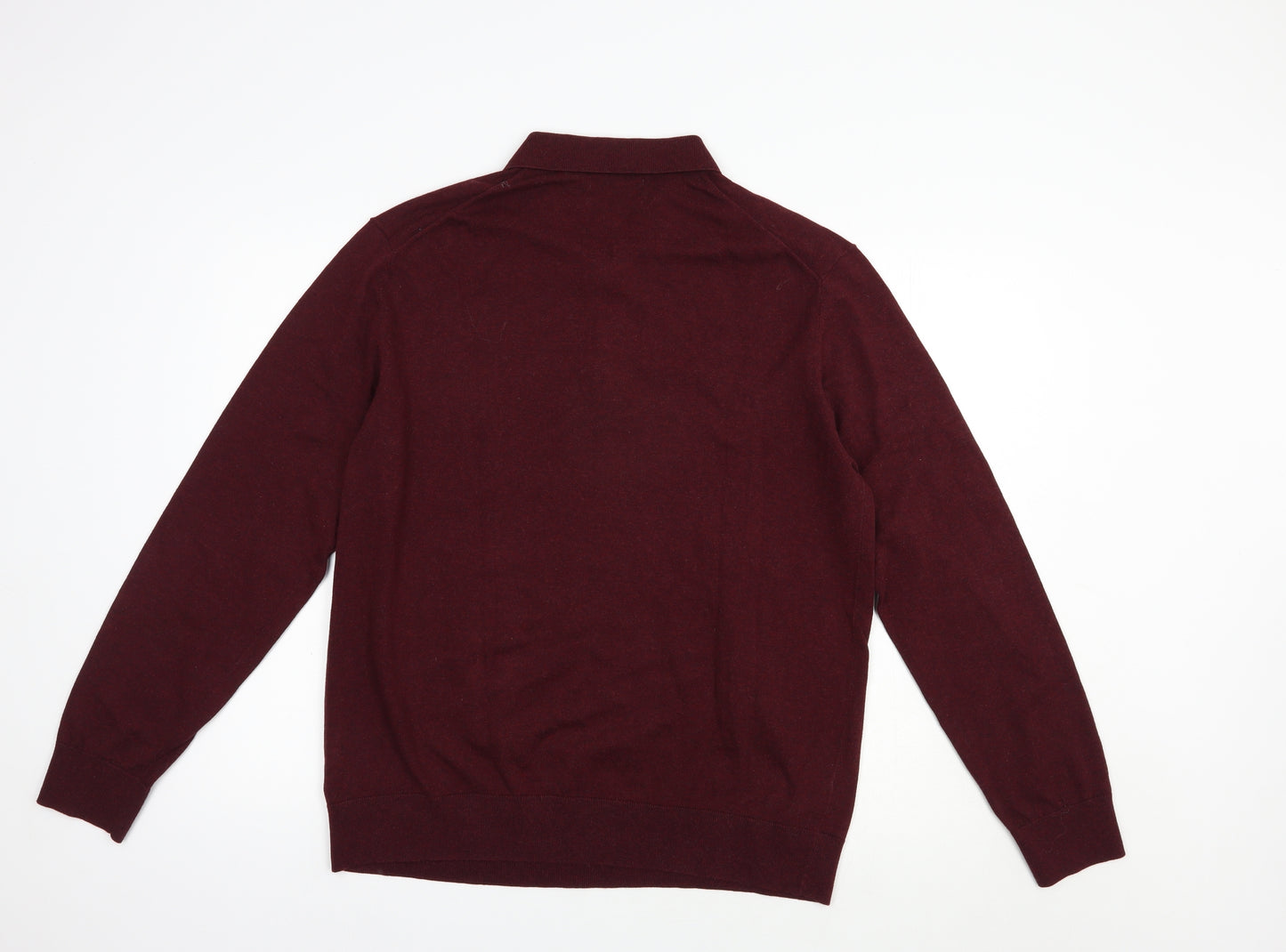 Marks and Spencer Mens Red Collared  Cotton Pullover Jumper Size L